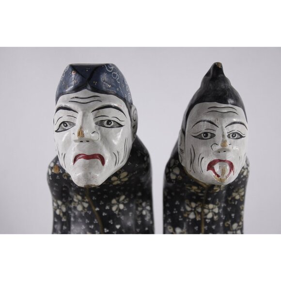 Rare Pair Javanese servant figurines 10" / 25 cm, Wooden wajang East - Picture 2 of 10